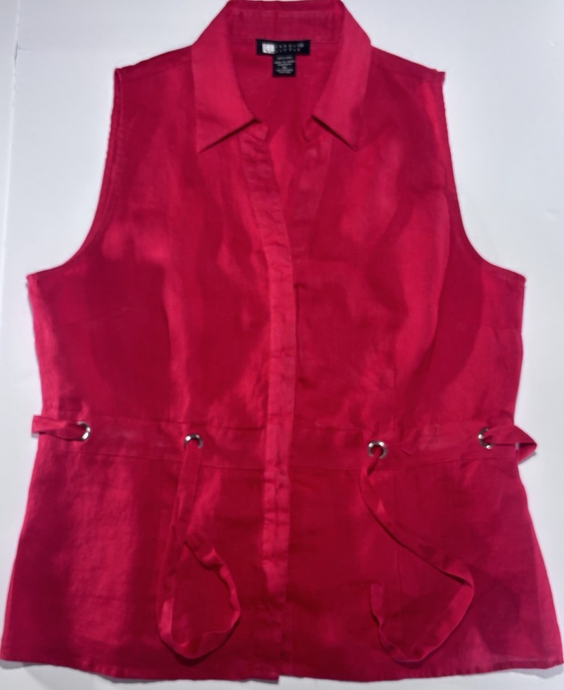 Carol Little 100% Linen Sleeveless Button Front Top Women’s XL Red