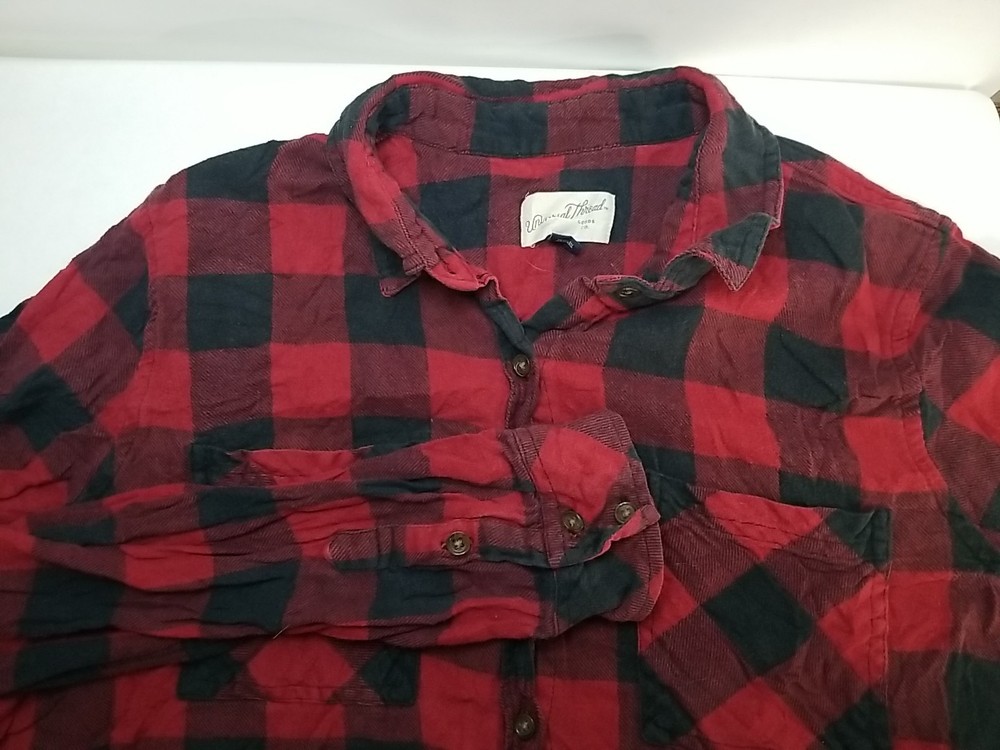Universal Thread Plaid Flannel Button Up Shirt Womens Long Sleeve Medium