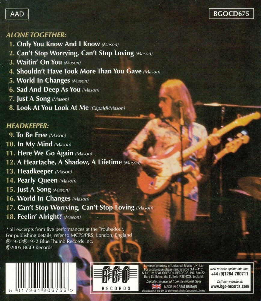 Dave Mason Alone Together/Headkeeper New Cd