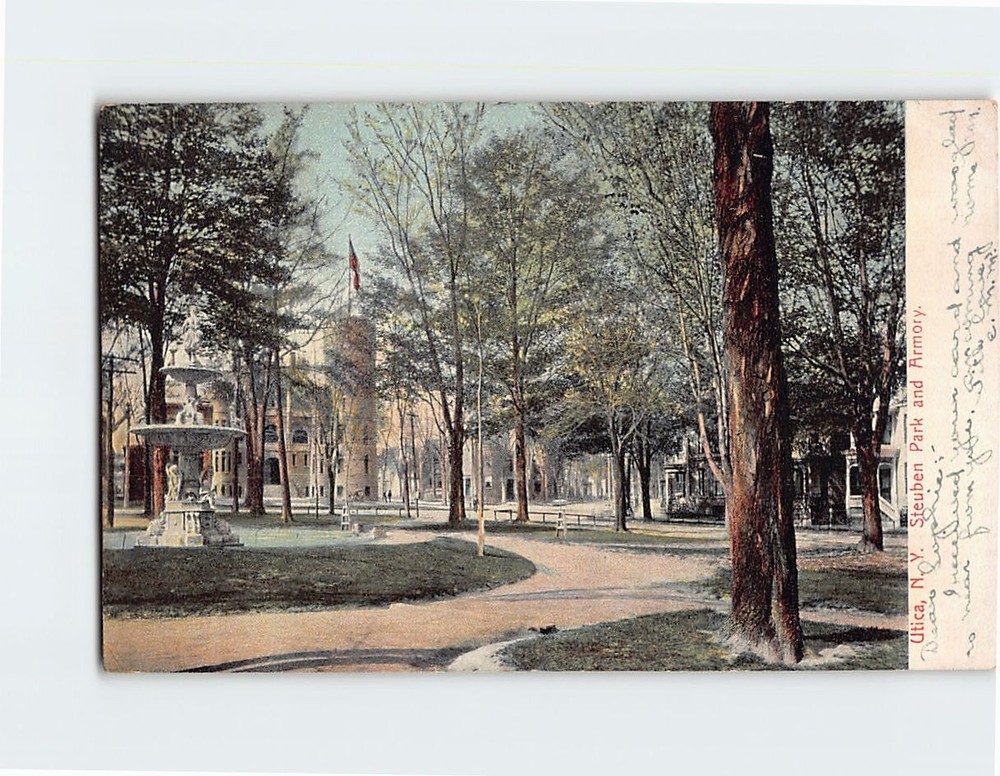 Postcard Steuben Park & Armory Utica NY USA