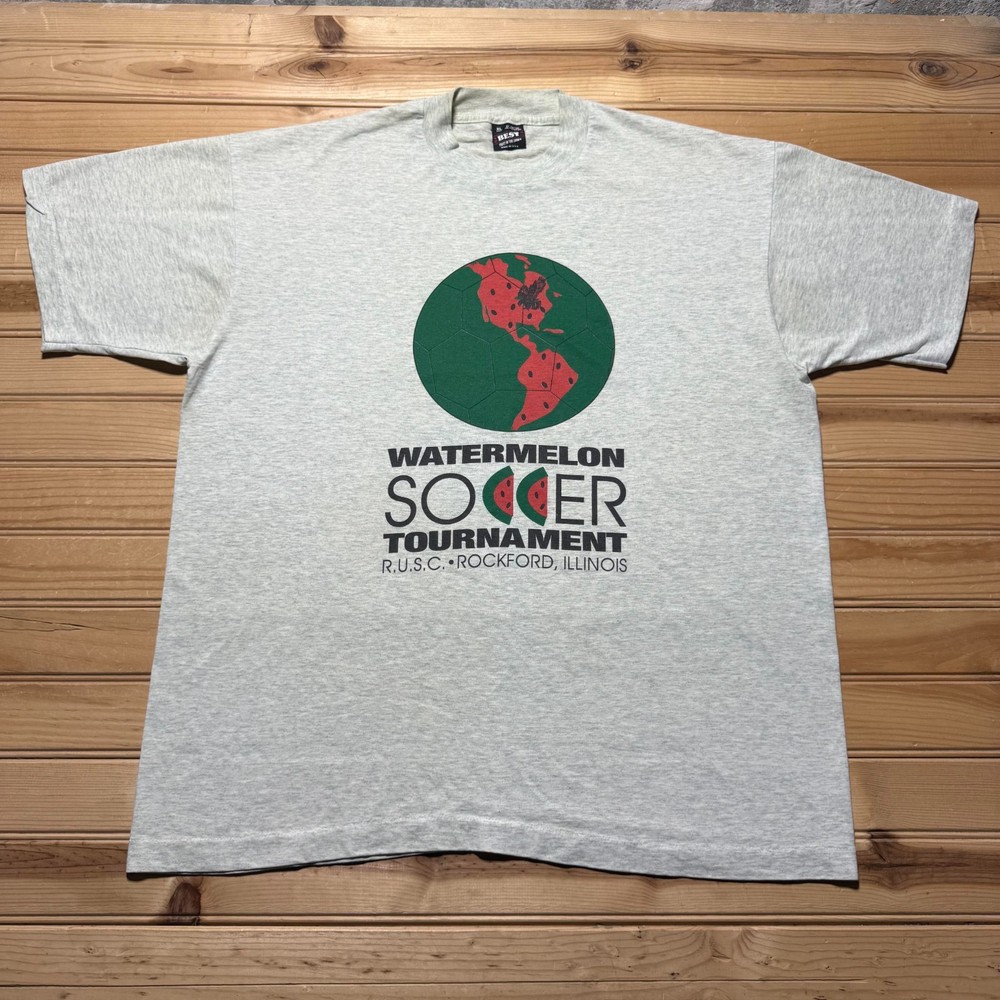 Vintage 90s Watermelon Soccer Tournament Illinois Sports Graphic T-Shirt USA XL