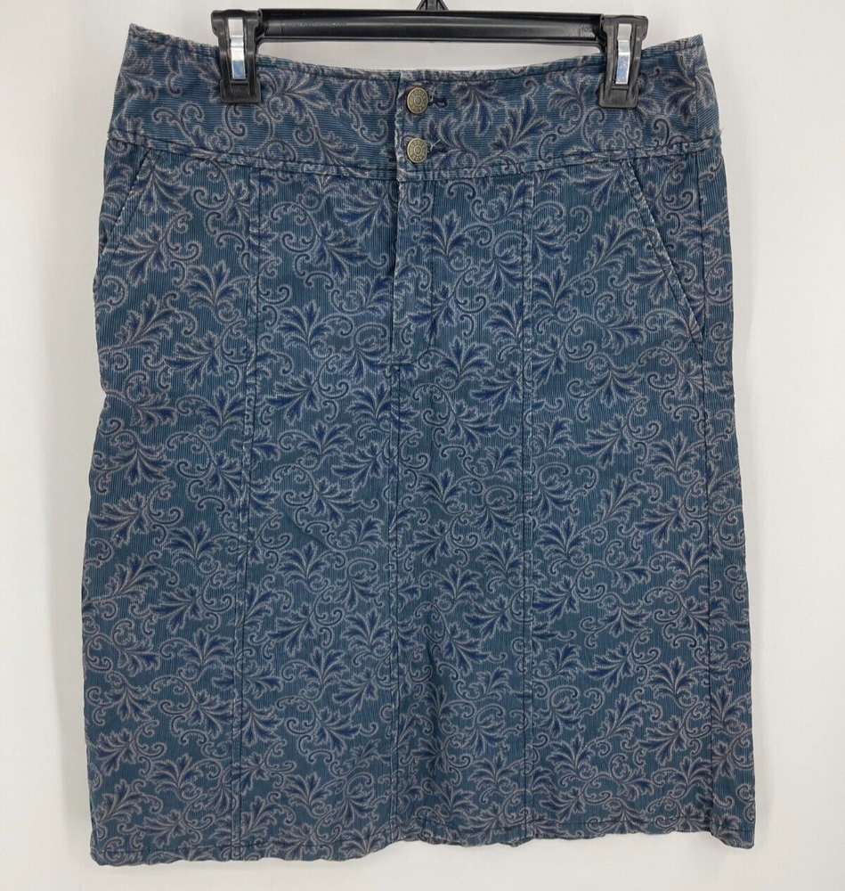 Eddie Bauer Womens Blue Paisley Floral Corduroy Pencil Skirt Size 6