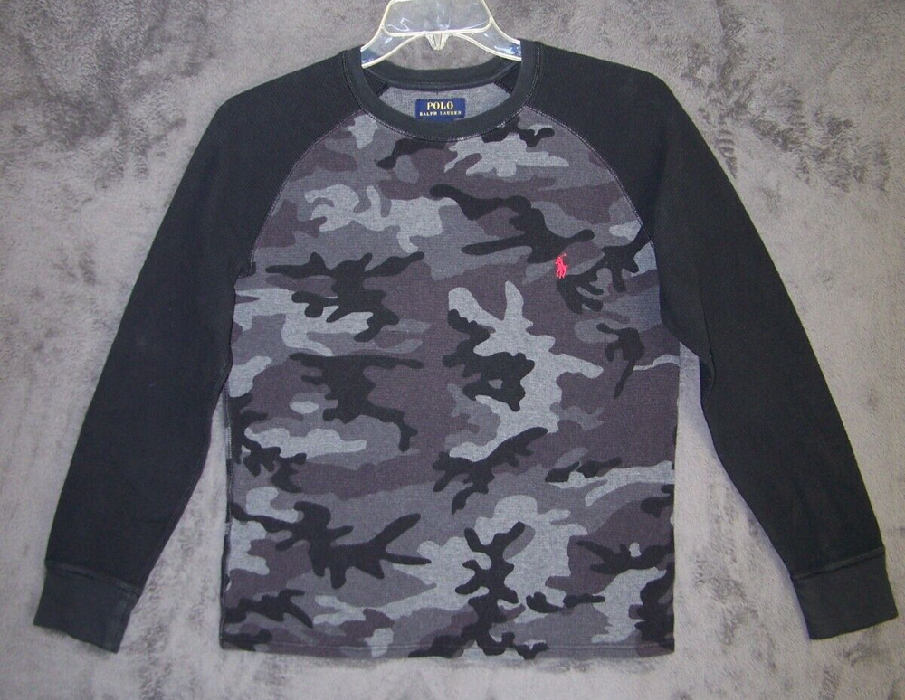 Polo Ralph Lauren Womens Gray Thermal Camo Long Sleeve Shirt Size Medium 6 19