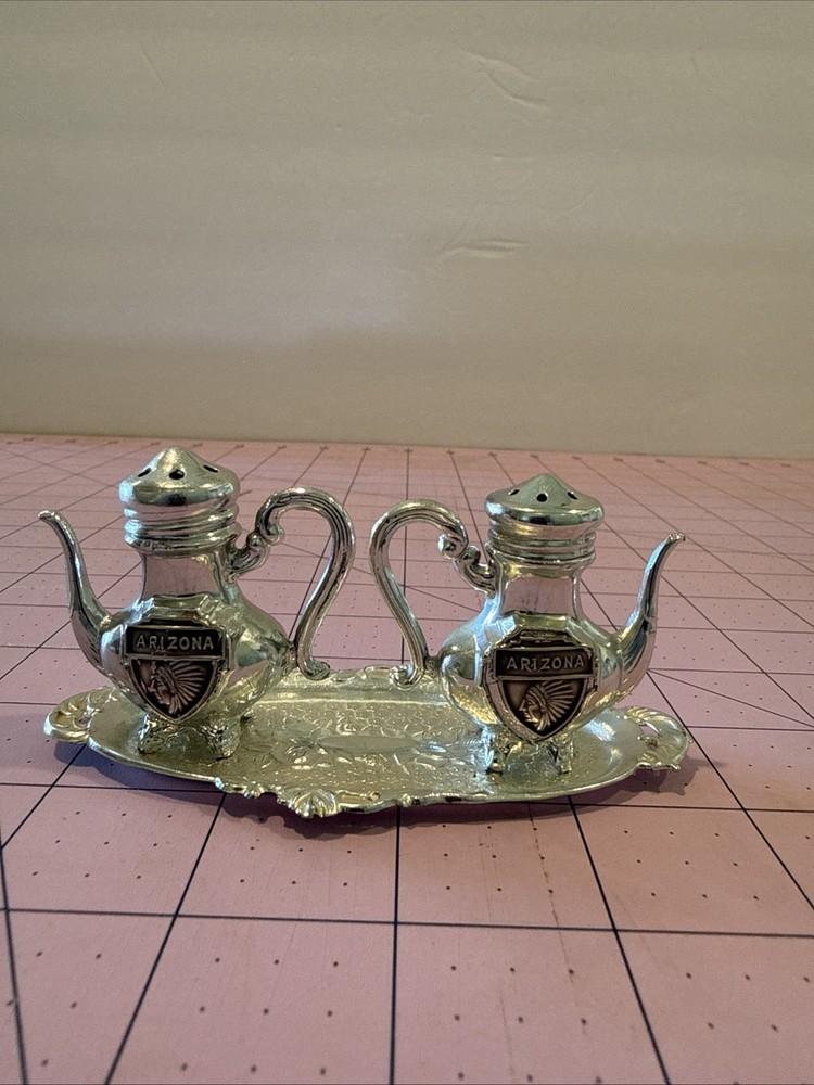 Vintage Silver Tone Tea Pot Shaped Salt and Pepper Shakers