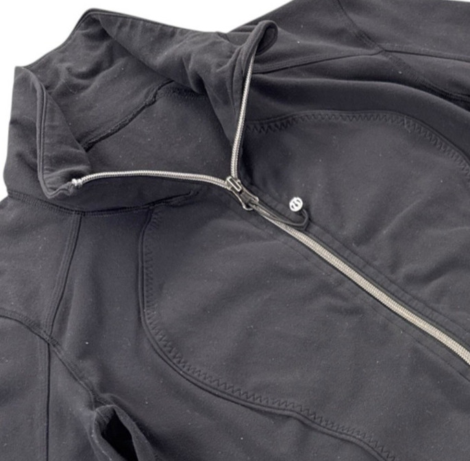 Lululemon Nice Asana Jacket Womens Black Full Zip Thumbhole Yoga Size 10 *Lint