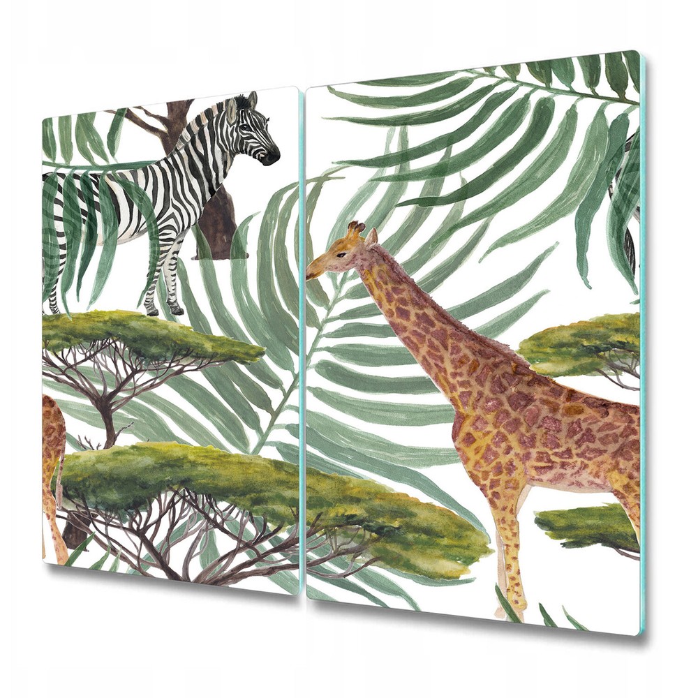 Glass Worktop Kitchen Chopping Board Tropical jungle Watercolour Colourful