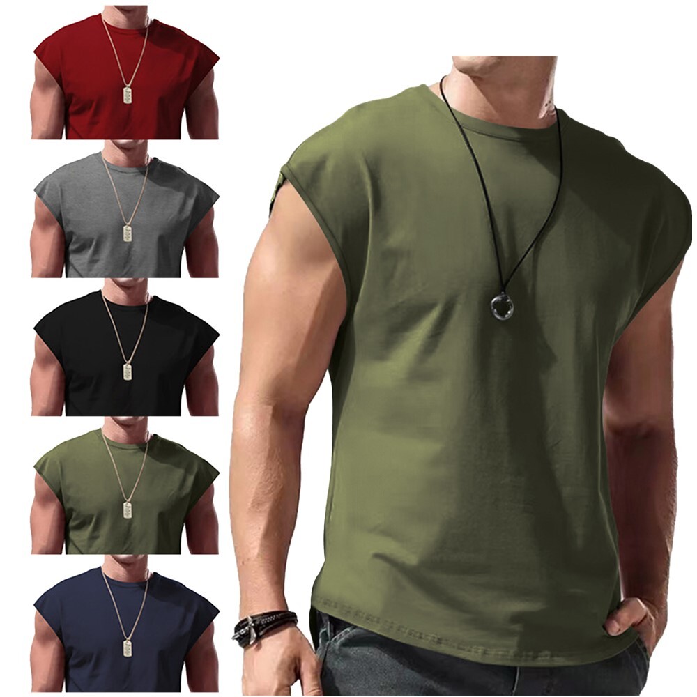 Mens Casual Sleeveless T-Shirt Solid Color Vest Tank Tops for Vacation Travel