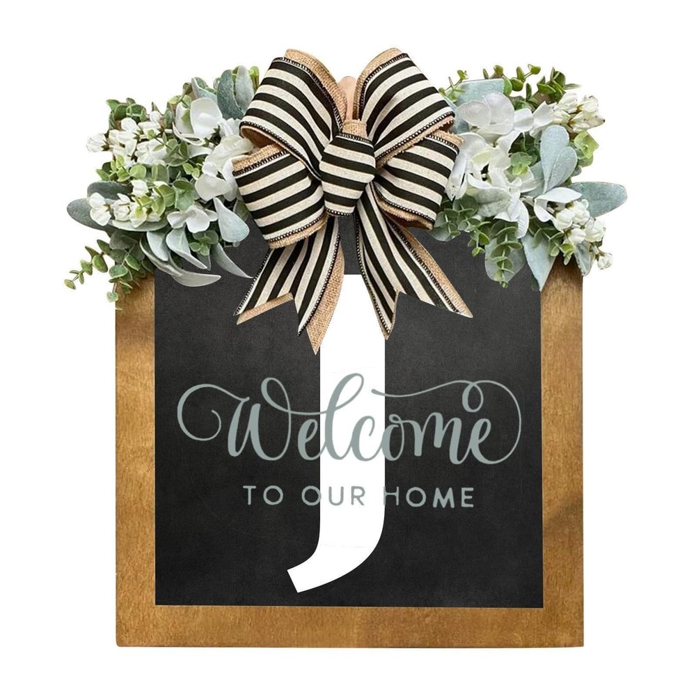 Farmhouse Wooden Last Name Letter Wreath for Year-Round Front Door Decor