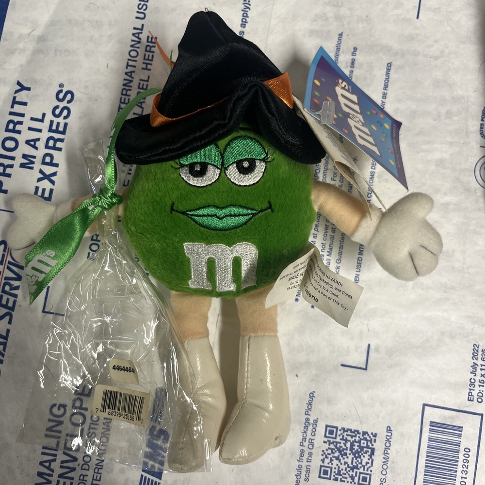 M&M Green Witch Hat 7 Inch Plush Stuffed Toy Halloween Candy Decoration
