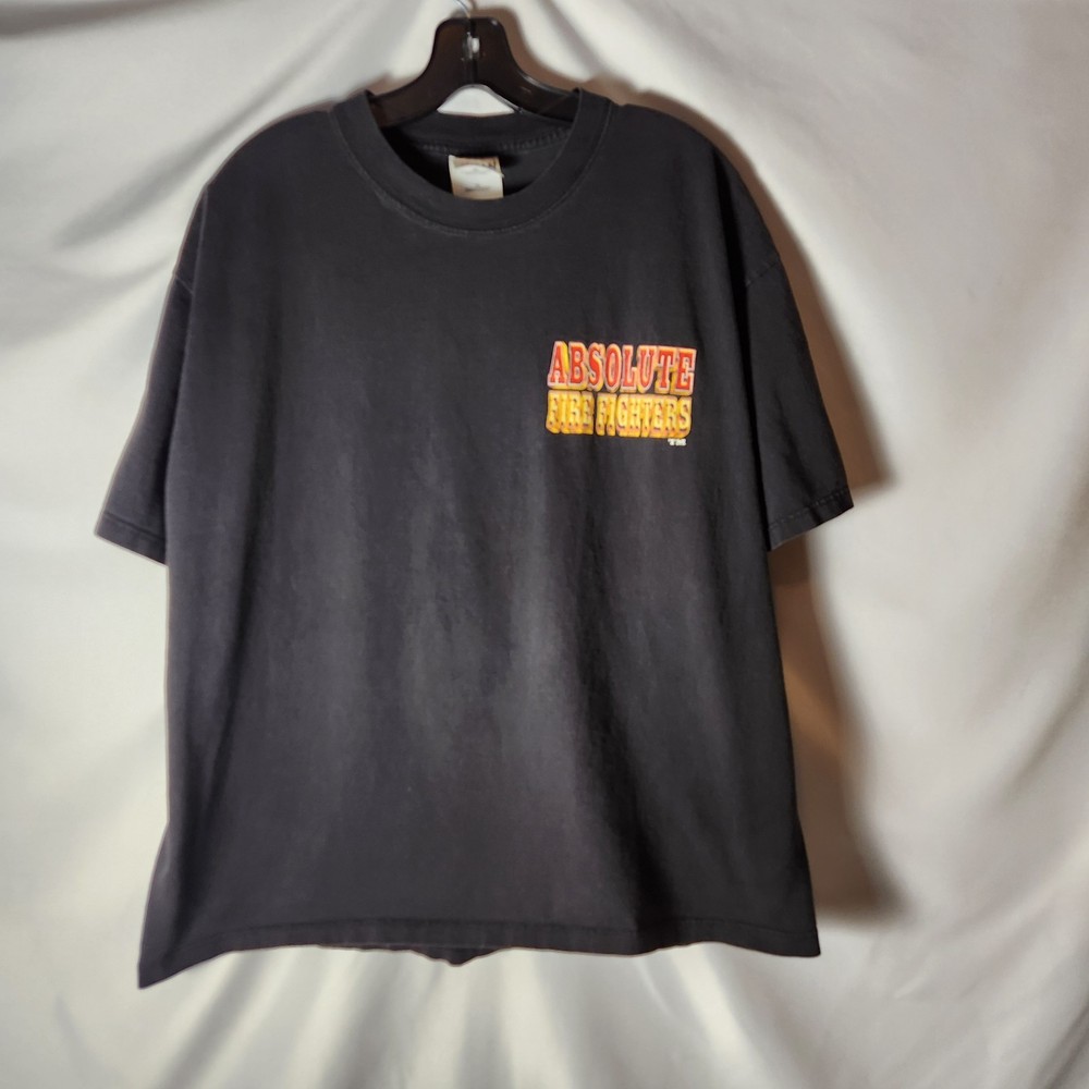 Vintage Y2K 2000 Absolute Fire Fighters T-Shirt Mens XL Faded Black Graphic Tee