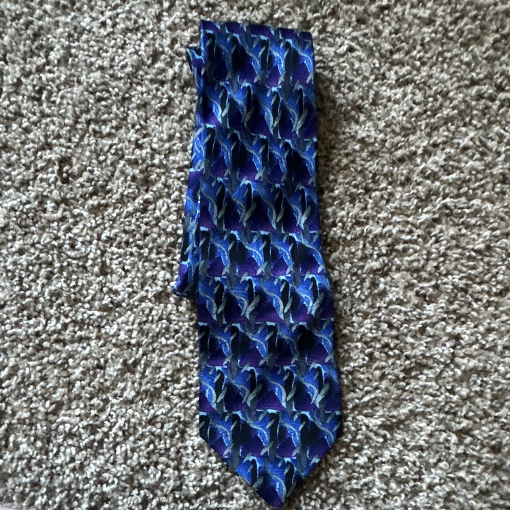 J. Garcia Men's Woven Pointed Tie Blue Purple Black Geometric Abstract