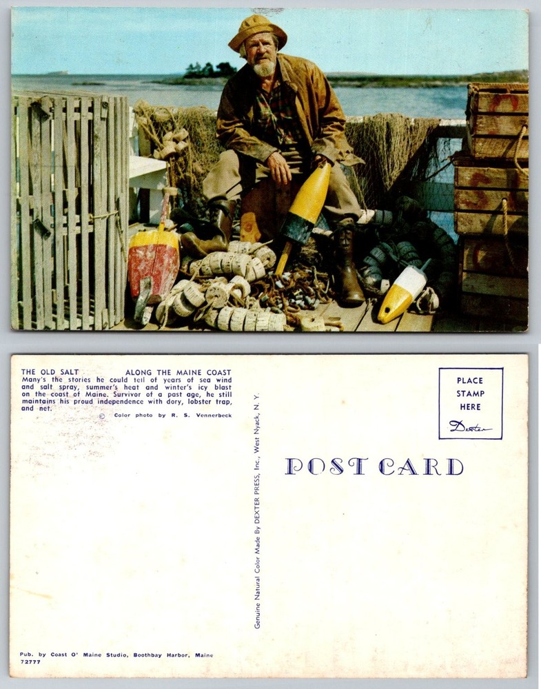 Old Salt Maine Coast Fisherman Lobster Traps Vintage Postcard Dexter Press