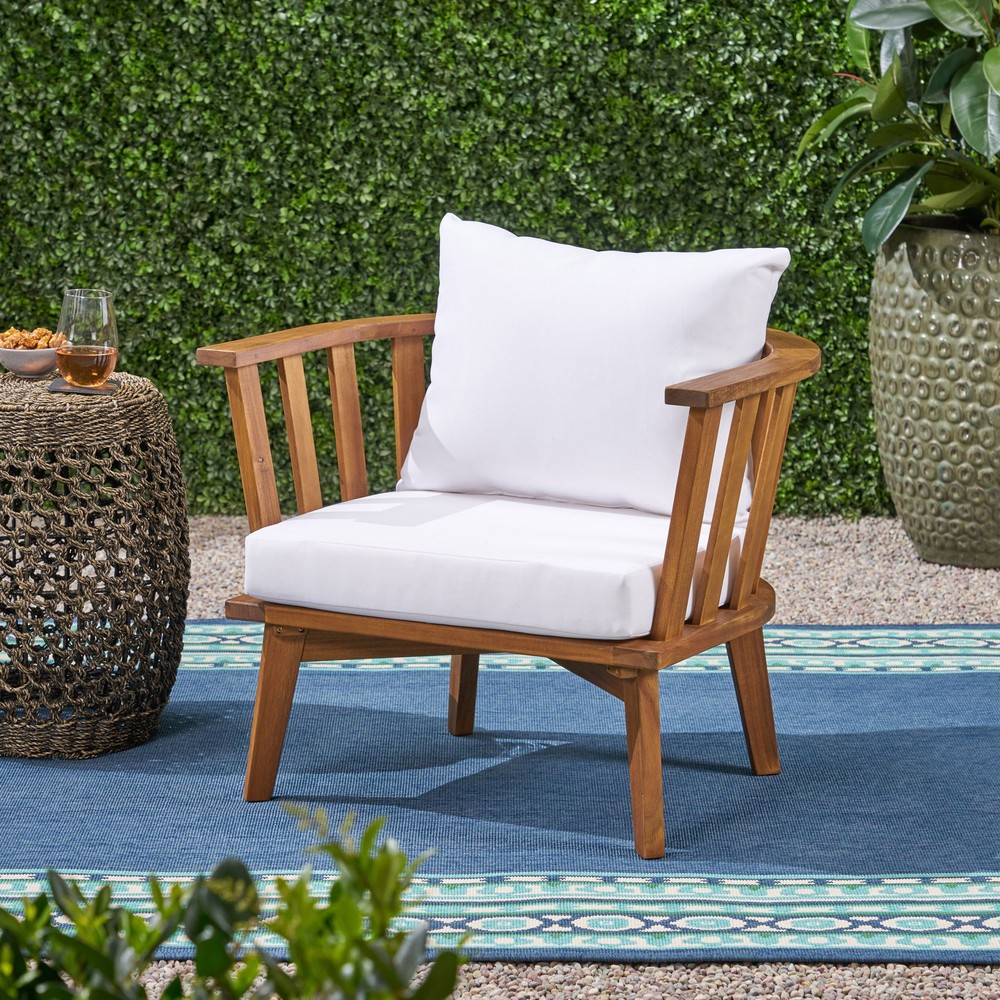 Weatherproof Acacia Wood Patio Chair Holds 400lbs - Durable Outdoor Seating-image