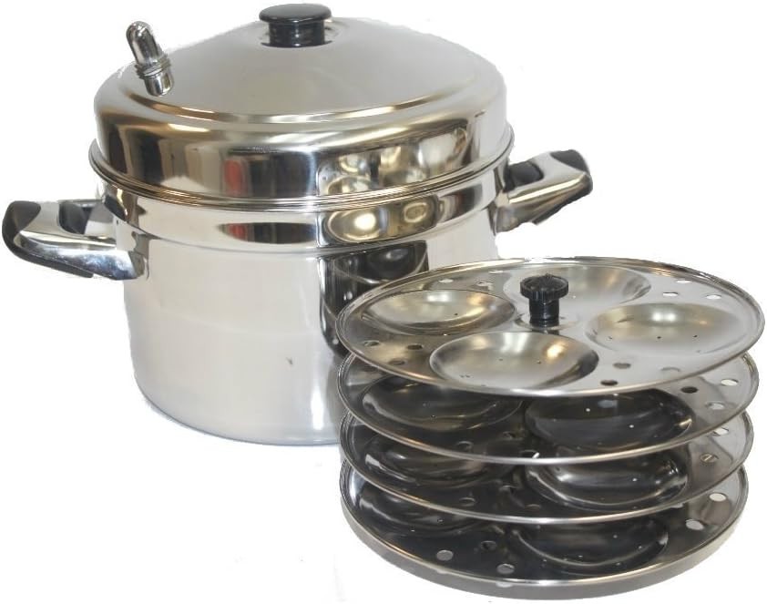 Tabakh 4-Ra Stainl Steel Idli Cooker with Strong Handles, Makes 16 Idlis