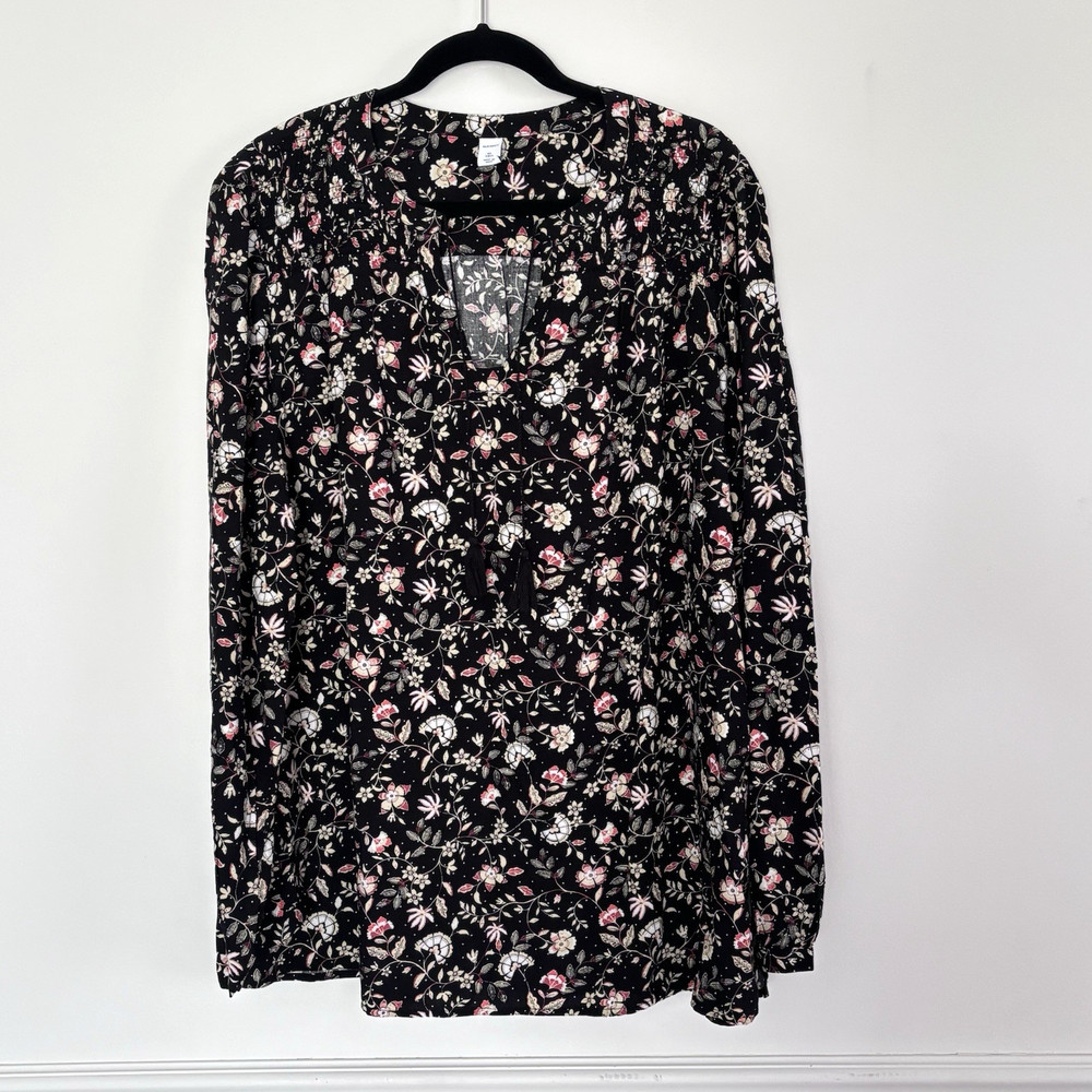 Old Navy Floral Tassled Peasant Top Blouse Size XL Tall Cottagecore Boho Neutral