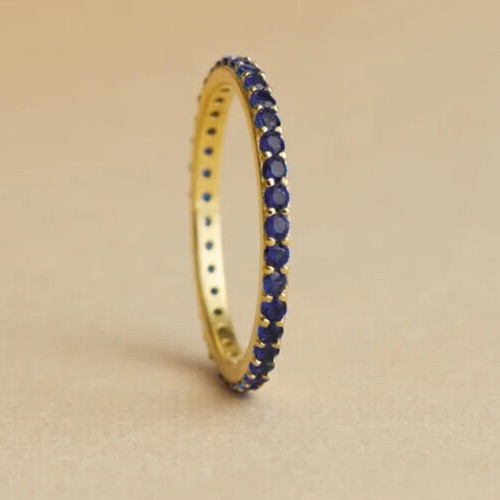 2Ct Round Cut Simulated Sapphire 14k Yellow Gold Plated Full Eternity Band Ring