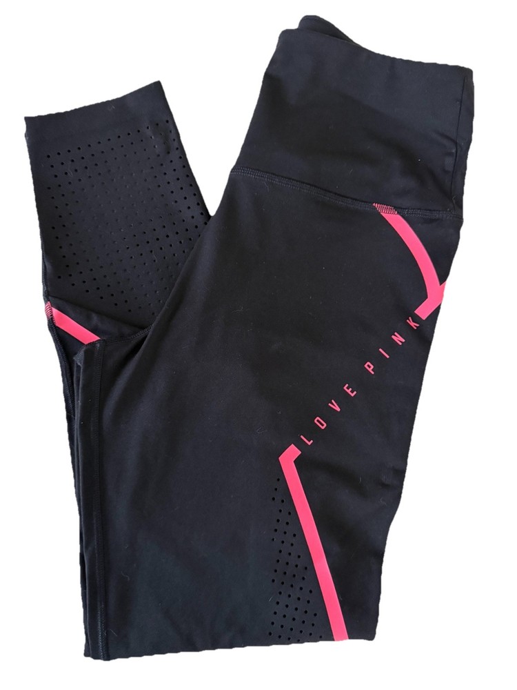 PINK Victoria's Secret Ultimate High Rise Black Ankle Leggings Stretch Logo M