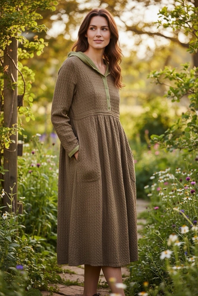 Flax Vintage Olive Green 100% Linen Women's Maxi Dress Size S Lagenlook