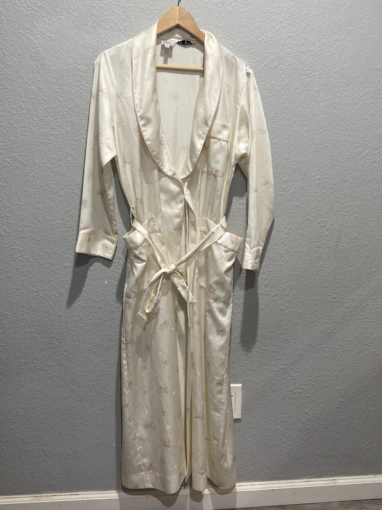Vintage Christian Dior Long Ivory Floral Fairy With Pockets Robe Size Small