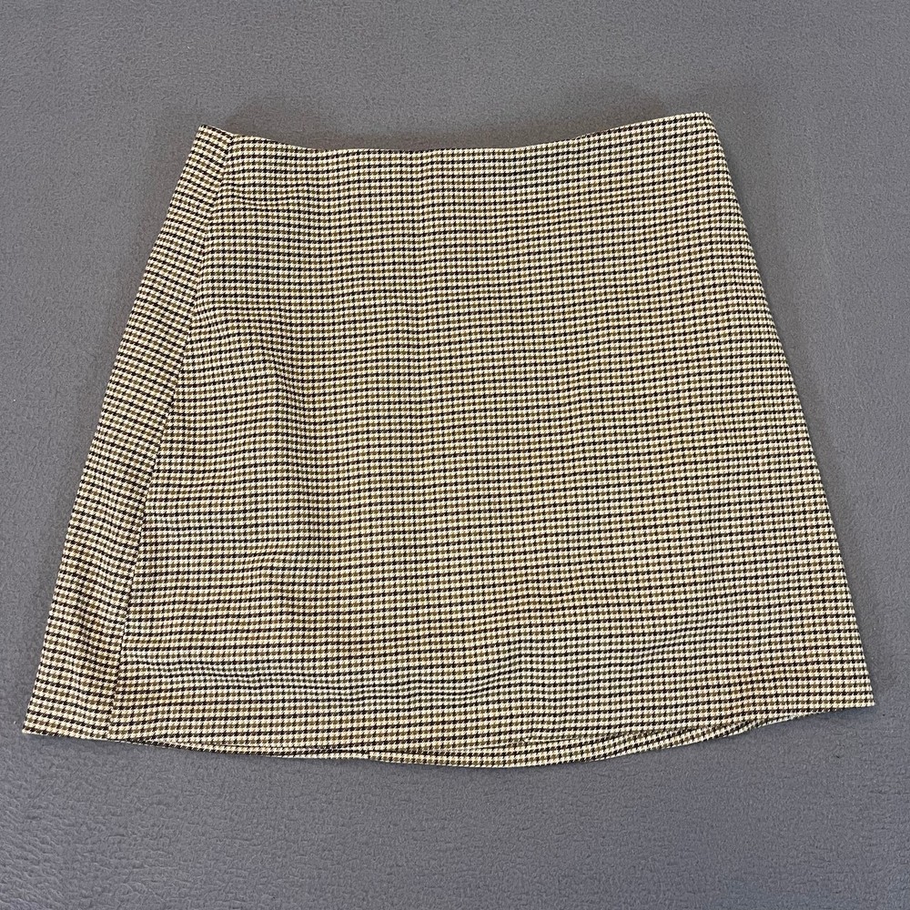 H&M Skirt Womens Size 6 Beige Black Houndstooth Pull On Mini 28W 15L Preppy Work