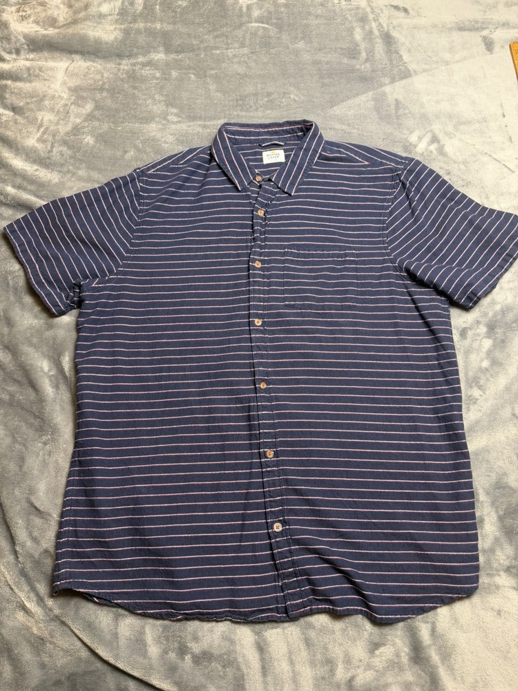 Marine Layer Shirt Mens XL Navy Blue Striped Short Sleeve Button Down Textured