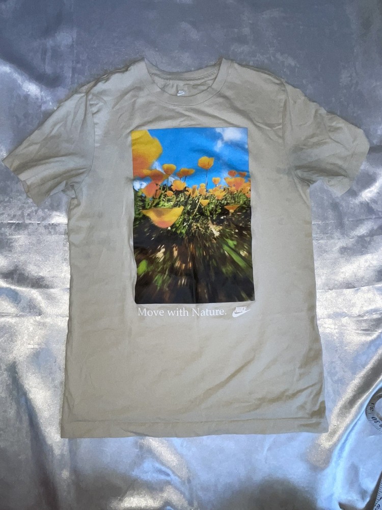 Nike Shirt Mens s Beige Move With Nature Floral Graphic Sportswear Tee