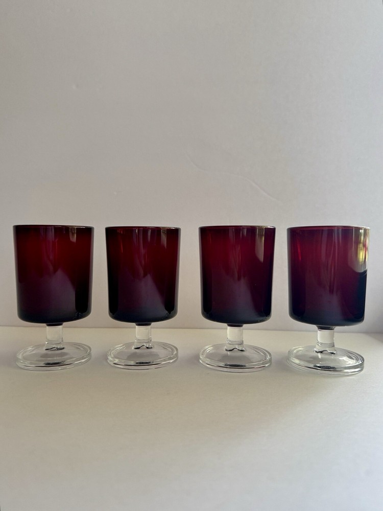VTG 1970's Luminarc France Ruby Red Stem Wine Glasses - Set of 4