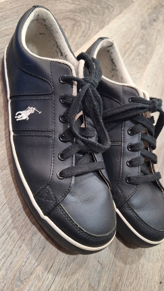 Polo Ralph Lauren Black Leather Shoes Sneakers Mens Size 11.5
