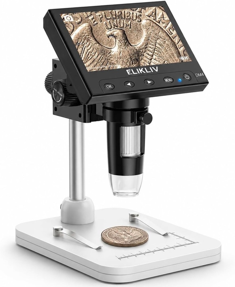 Elikliv Microscope, LCD Digital Coin Microscope 1000x, Coin Magnifier with 8 Adj