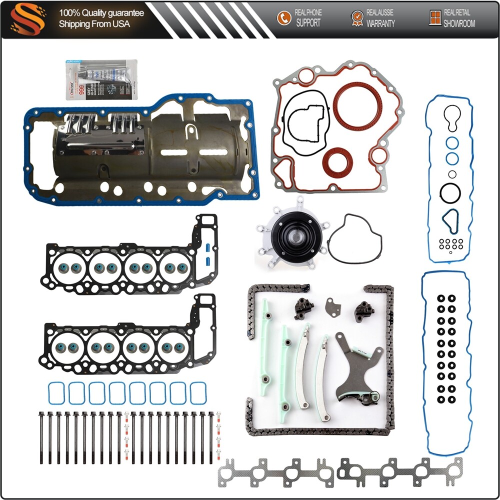 Timing Chain Kit with Water Pump and Head Gasket Bolts for 05-07 Dodge Ram 4.7L 1500