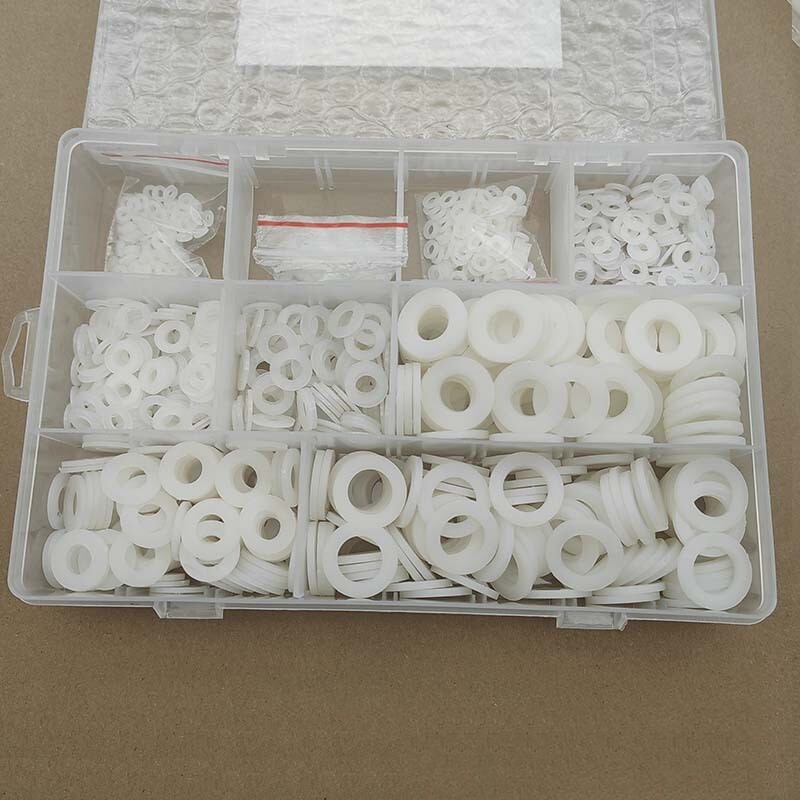 1200pcs White Nylon Flat Washers Assortment Kit Set