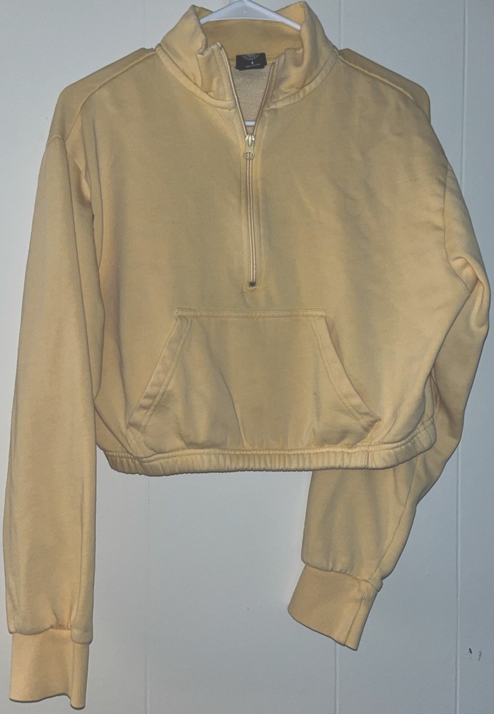 Pacsun Cropped Yellow Half-Zipper Sweatshirt Women's Size Small
