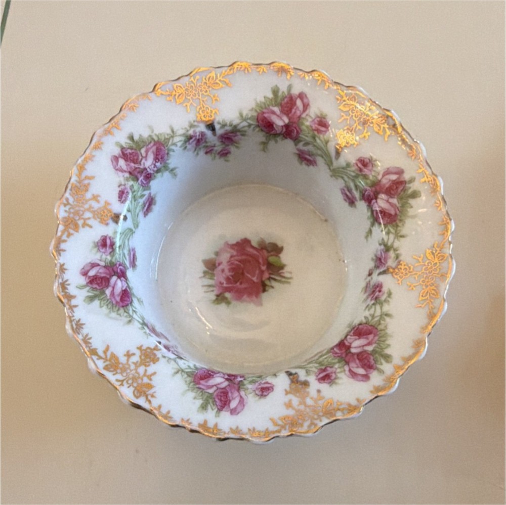 Carl Tielsch German Porcelain Floral Ramekin  Gold Trim Collectible