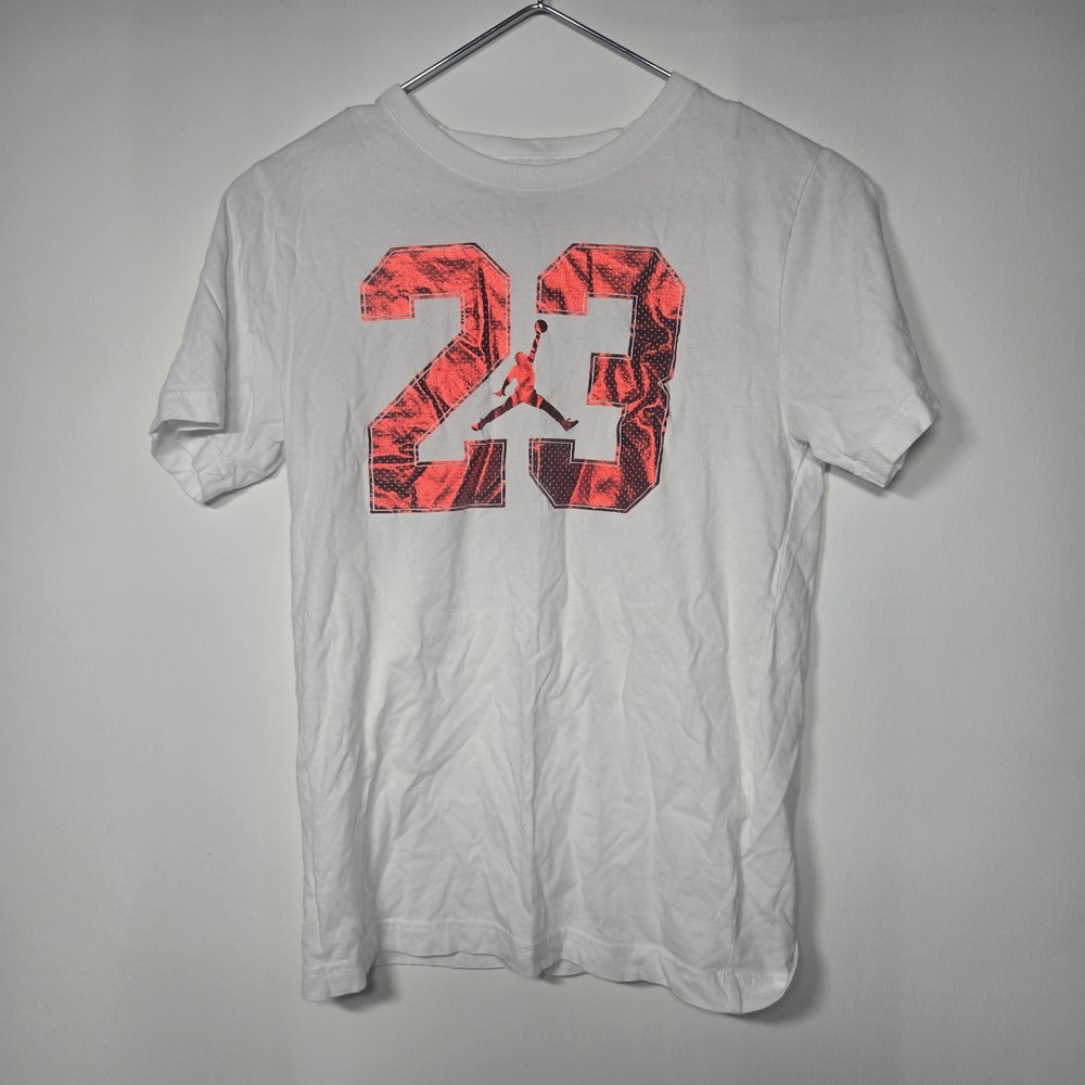 Nike Jordan Youth Boys White Red 23 Jumpman Graphic Short Sleeve T-Shirt Size L