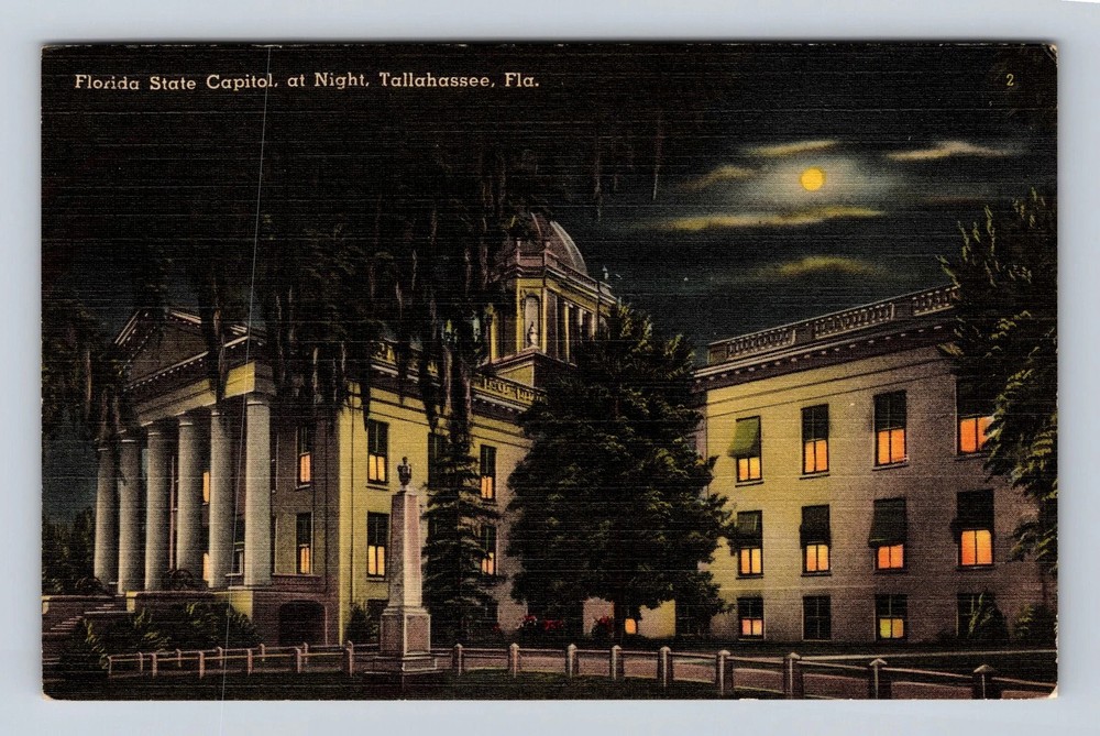 Tallahassee FL-Florida State Capitol At Night Vintage Postcard