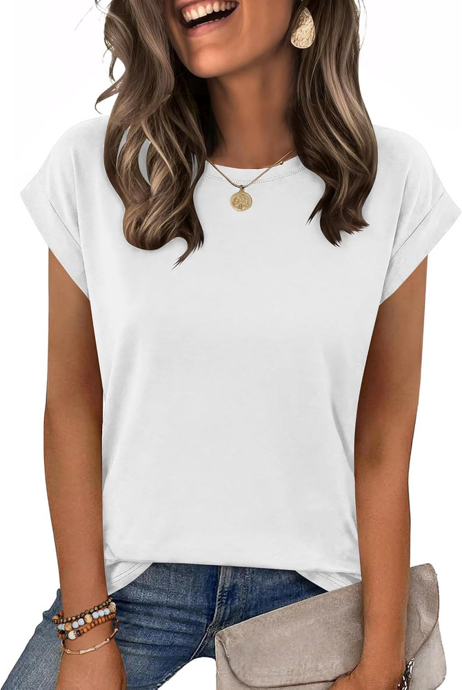 Womens Tops Summer Casual Cap Sleeve Tshirts Shirts Business Dressy Spring Fashi