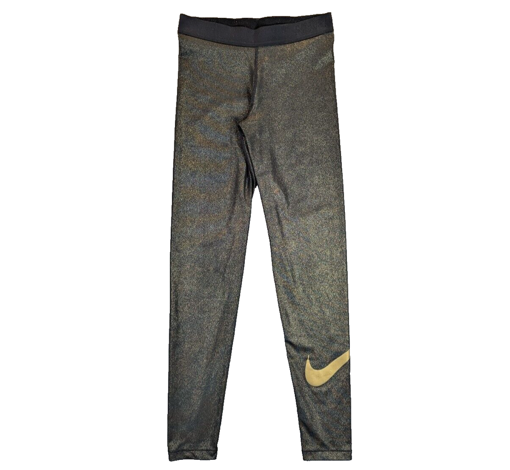 Nike Dri-Fit Leggings Medium Women's Black Gold Sparkle Stretch Poly Blend