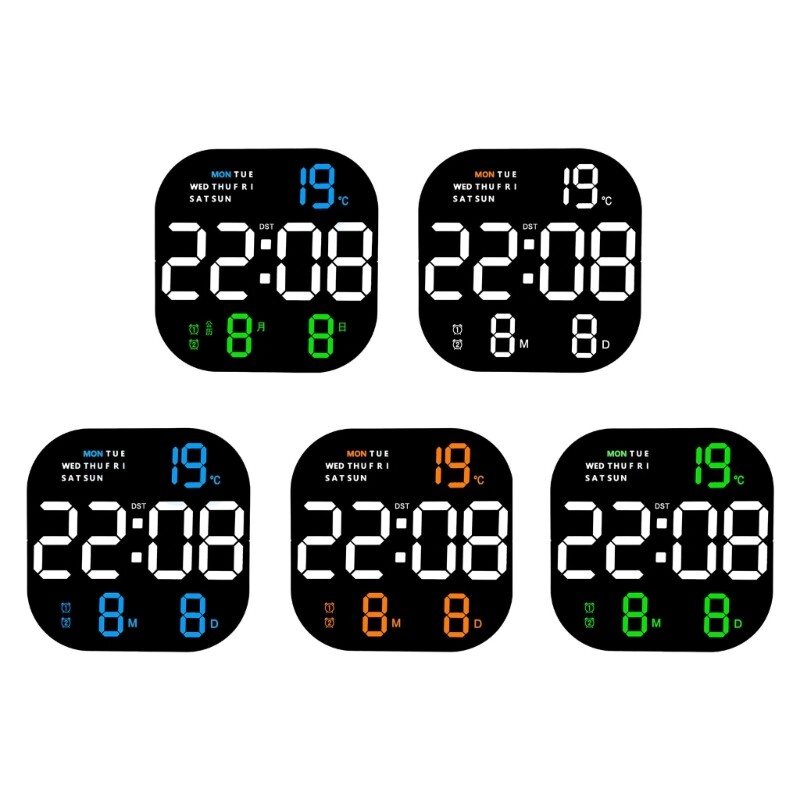 10.5 Inch Wall-mounted Digital Wall Clock Remote Control Temp Date Week Display