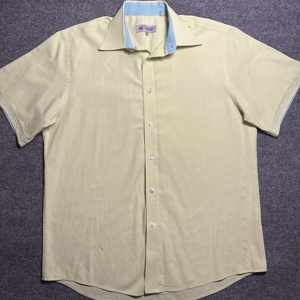 International Report Button Down Shirt Mens L Large Green White Stripe