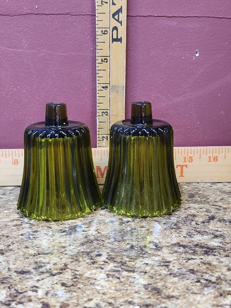 Vintage Votive Candle Holders (2)  Ribbed Glass Sawtooth Rim Peg Avocado Green