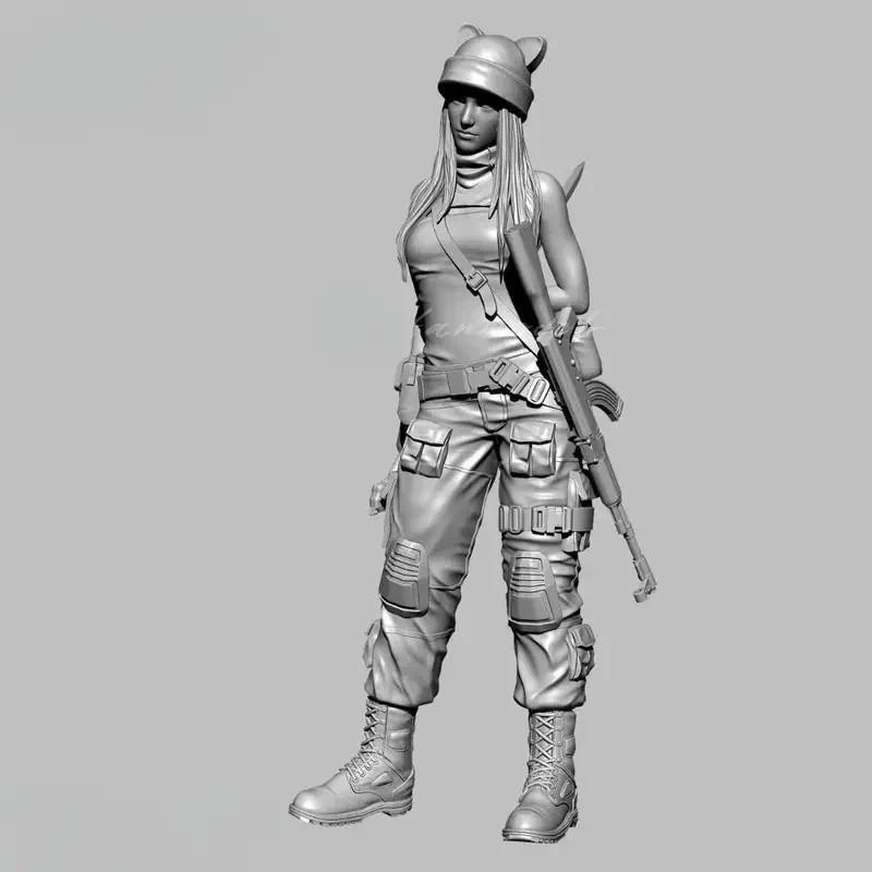 1/35 Scale Resin Female Soldier Figure Model Kit Unpainted White GK Handmade
