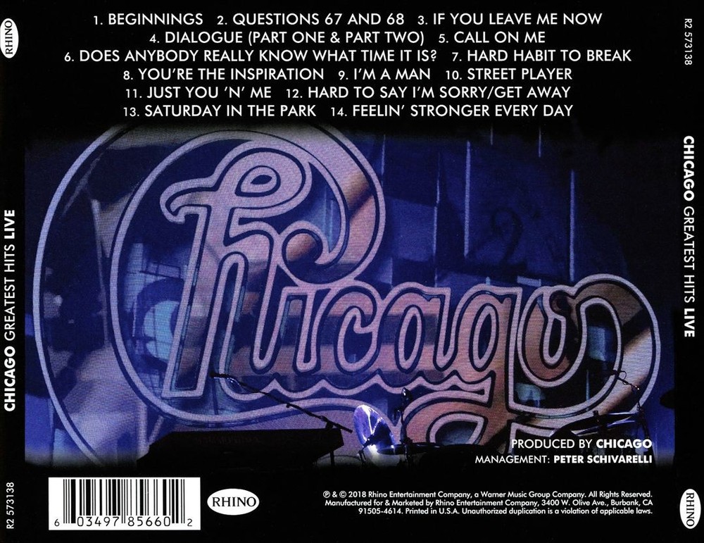 Chicago Greatest Hits Live New Cd