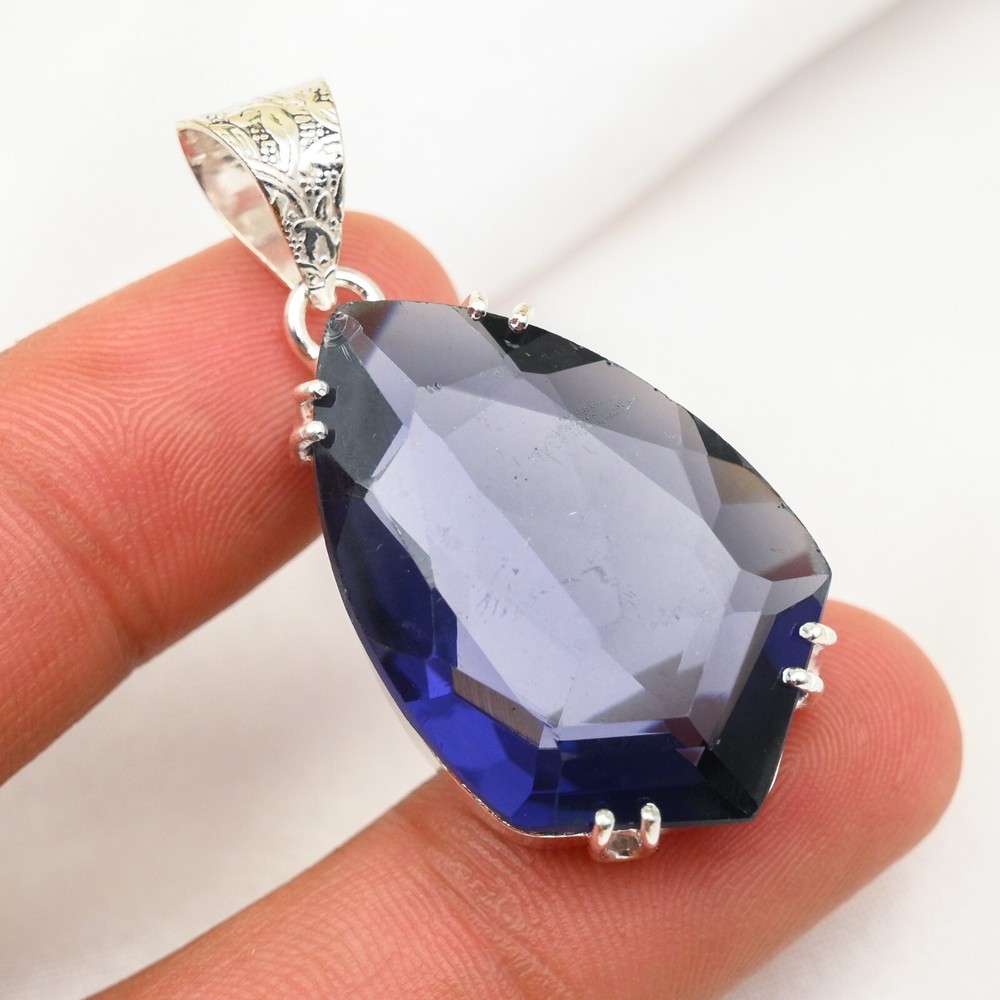 Beautiful Iolite Pendant Gemstone Handmade 925 Sterling Silver Jewelry Love Gift