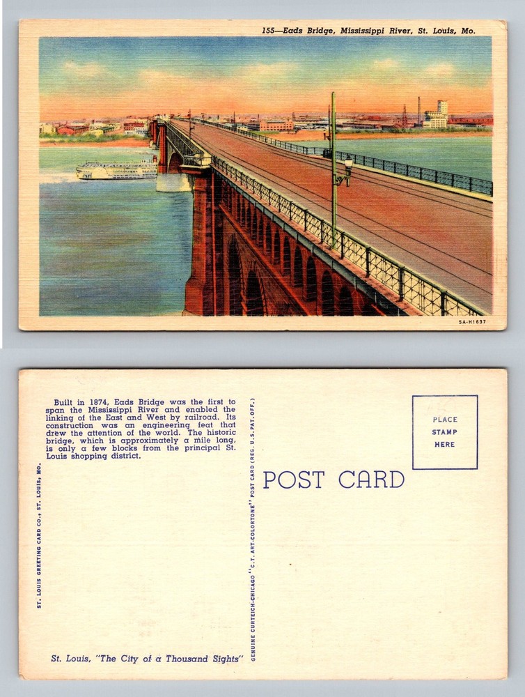 St Louis, MO-Missouri, 1874 Eads Bridge Over Mississippi River Vintage Postcard
