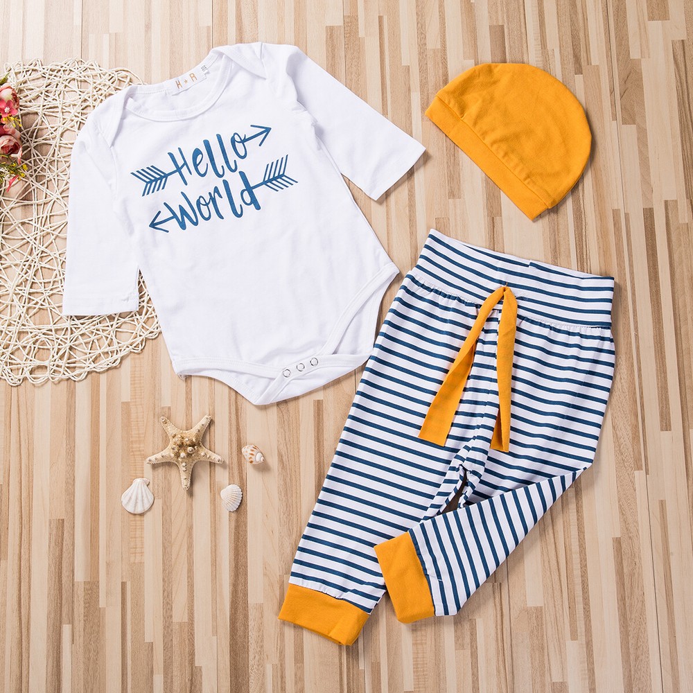 Infant Baby Boys Newborn Romper Bodysuit Tops Pants Hat Clothes Outfits Set