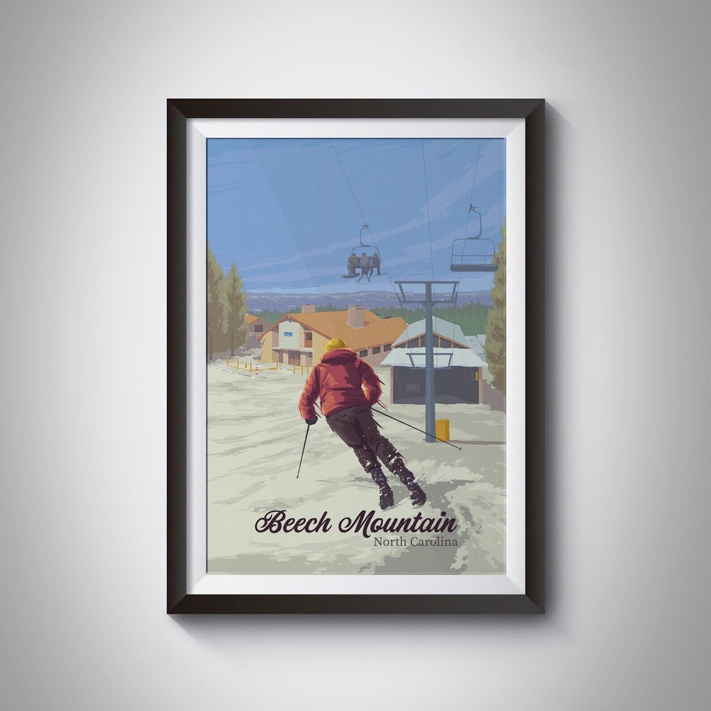 Beech Mountain NC Ski Resort Travel Poster Print for Skiing Enthusiasts