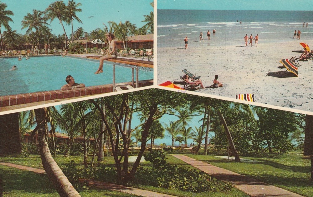 Miami FL, Silver Sands Oceanfront Motel, Pool, Florida Vintage Postcard