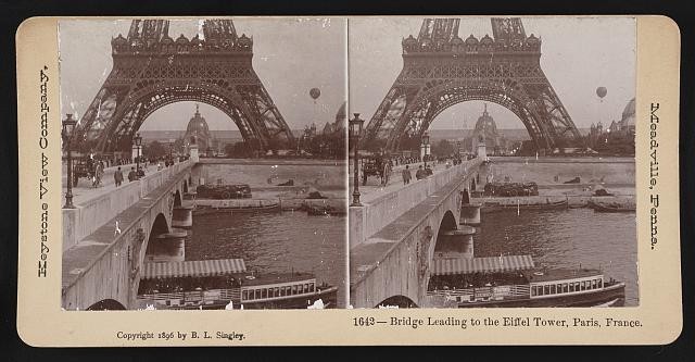 Photo:Paris France Eiffel Tower Bridge 1896 Stereoscopic View