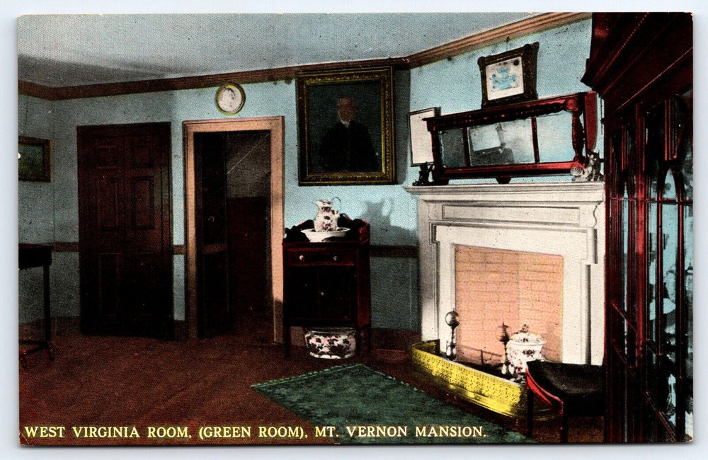Mt. Vernon VA-Virginia, West Virginia Green Room, Antique, Vintage Postcard
