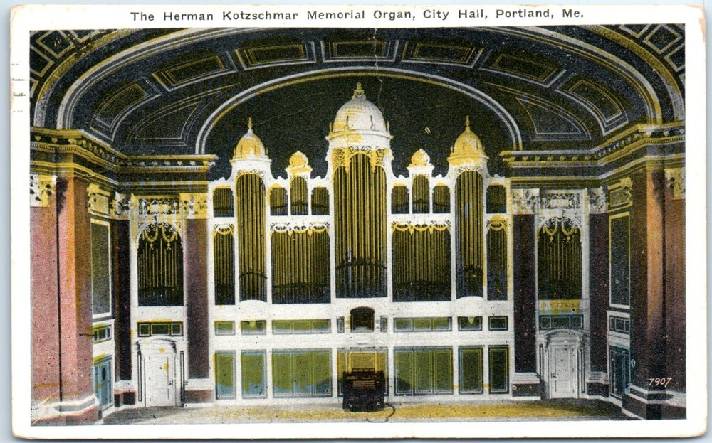 Postcard - The Herman Kotzschmar Memorial Organ, City Hall, Portland, Maine
